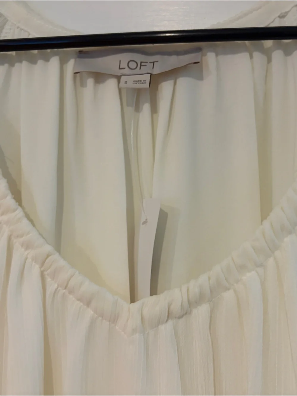 LOFT Cream Sheer Peasant Blouse Puff Sleeve Tie Hem Size Small NWT